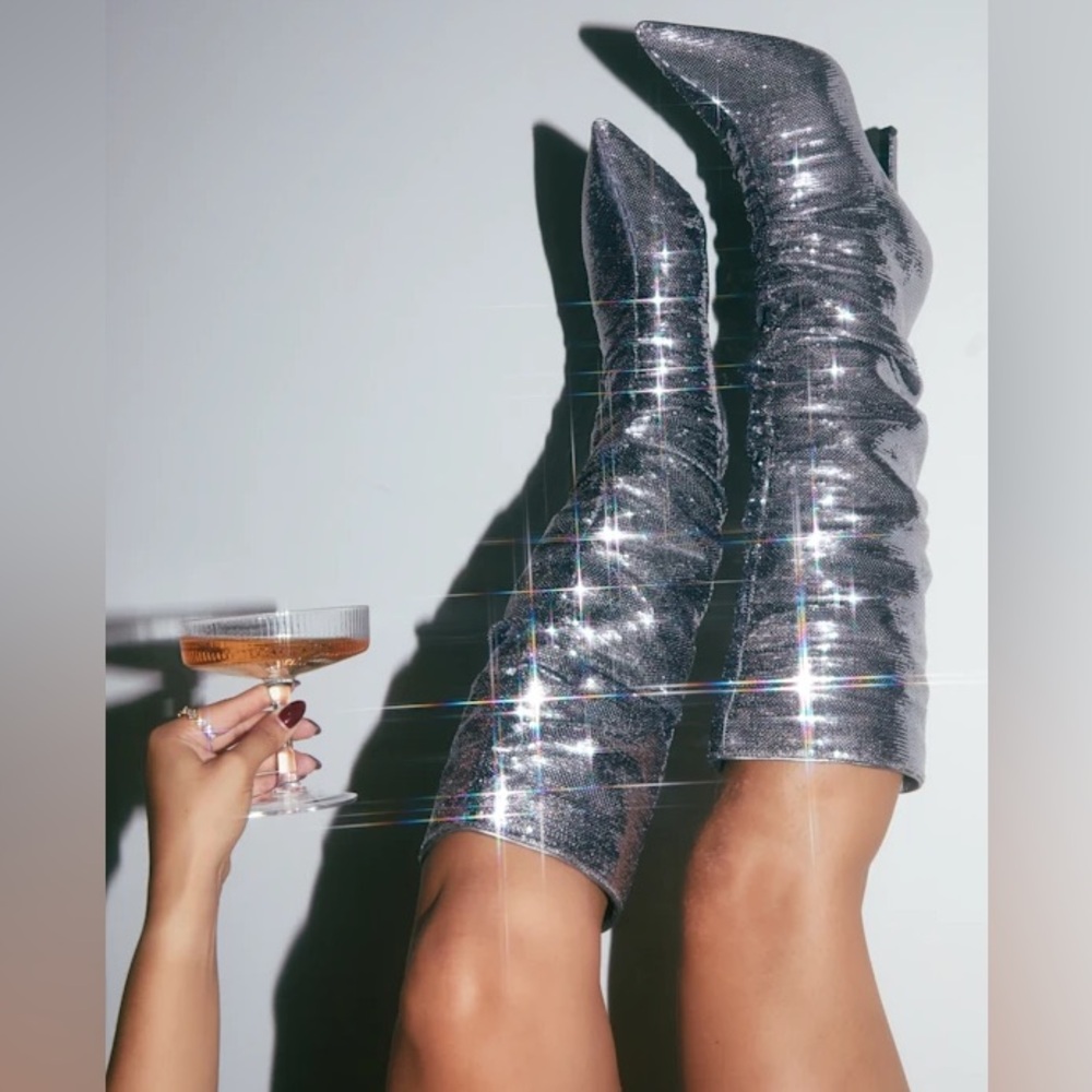 Slouchy Silver Sequin Boots